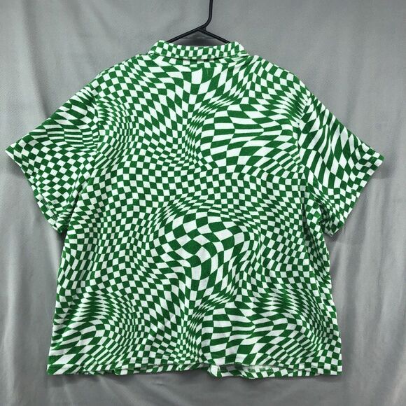 New Green White Checkered Short Sleeve Button Up Shirt Size 3X Women Rue 21 - Picture 5 of 12